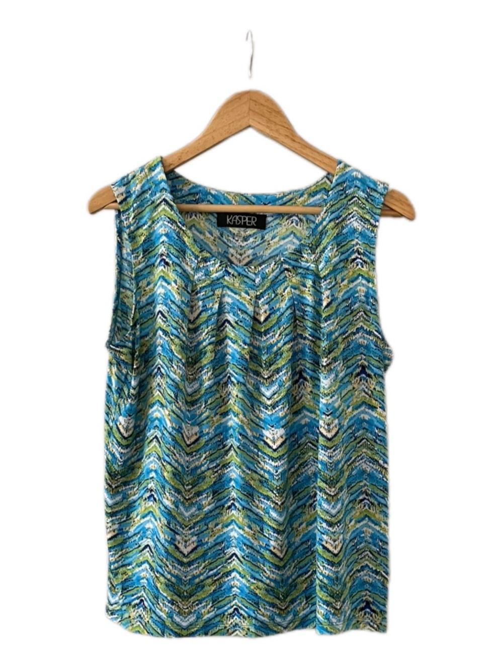 Kasper Women's Blue Green Printed Sleeveless Top - PL